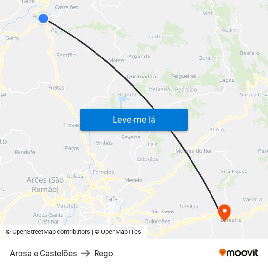 Arosa e Castelões to Rego map