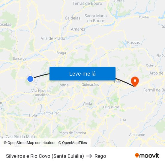 Silveiros e Rio Covo (Santa Eulália) to Rego map