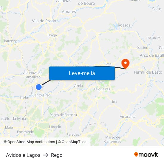 Avidos e Lagoa to Rego map