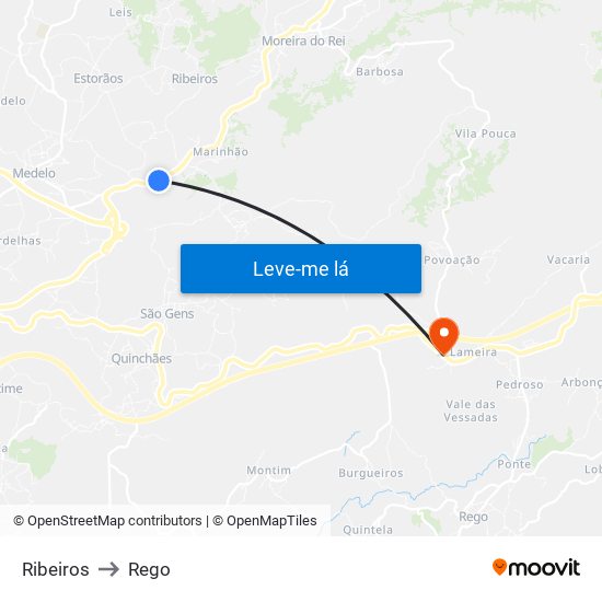 Ribeiros to Rego map