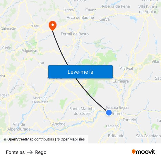 Fontelas to Rego map