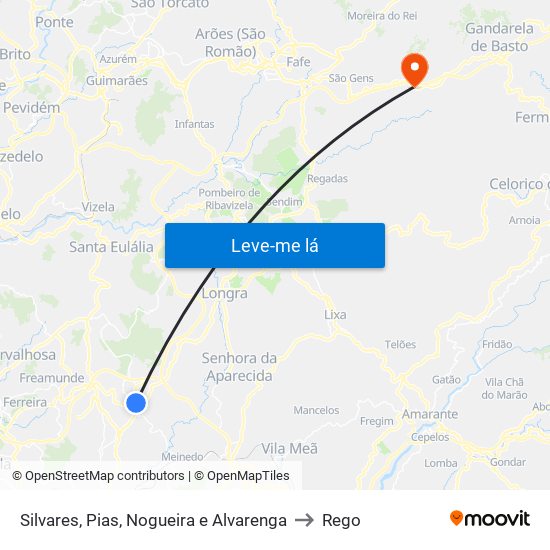 Silvares, Pias, Nogueira e Alvarenga to Rego map