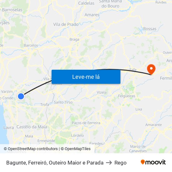Bagunte, Ferreiró, Outeiro Maior e Parada to Rego map