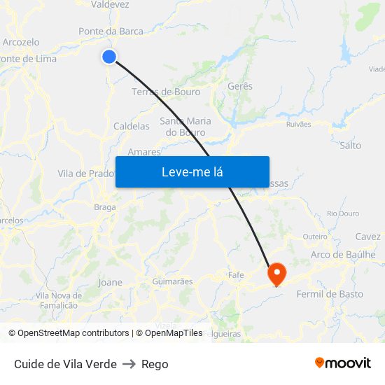 Cuide de Vila Verde to Rego map