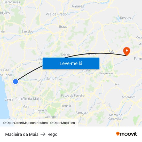 Macieira da Maia to Rego map