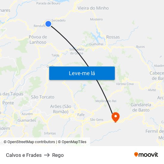 Calvos e Frades to Rego map