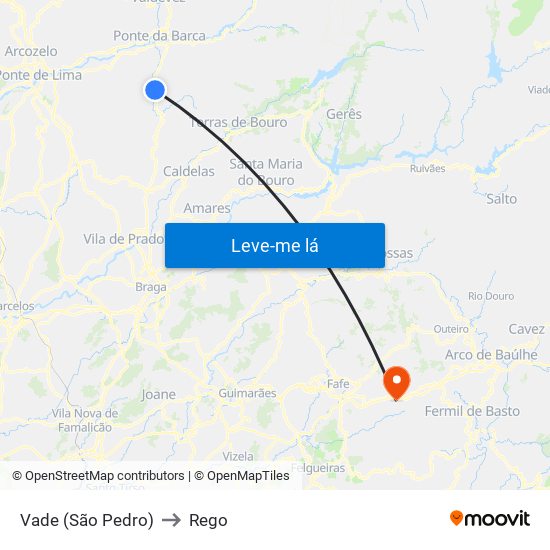 Vade (São Pedro) to Rego map