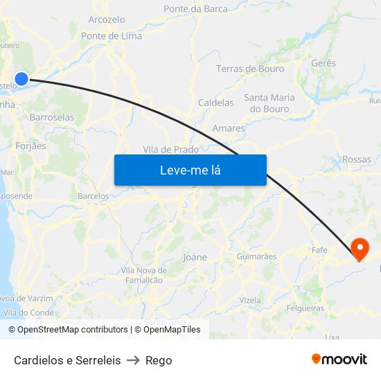 Cardielos e Serreleis to Rego map