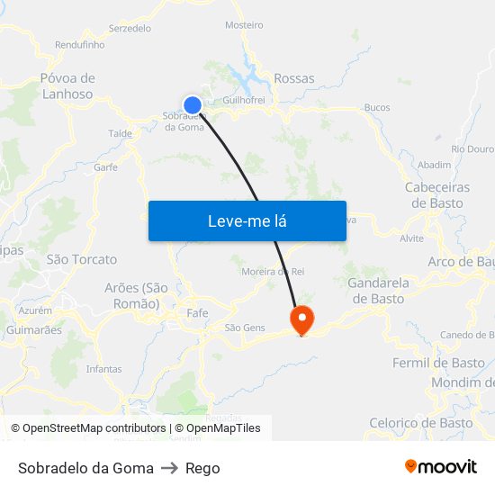 Sobradelo da Goma to Rego map