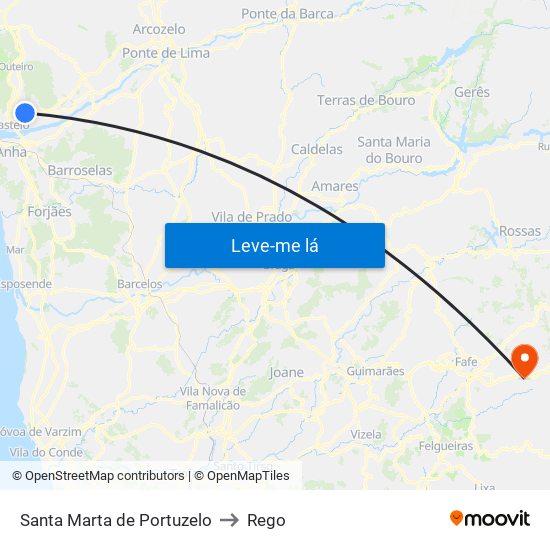 Santa Marta de Portuzelo to Rego map