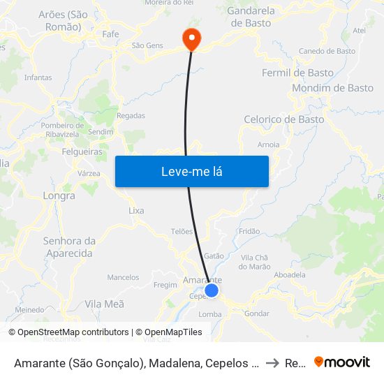 Amarante (São Gonçalo), Madalena, Cepelos e Gatão to Rego map