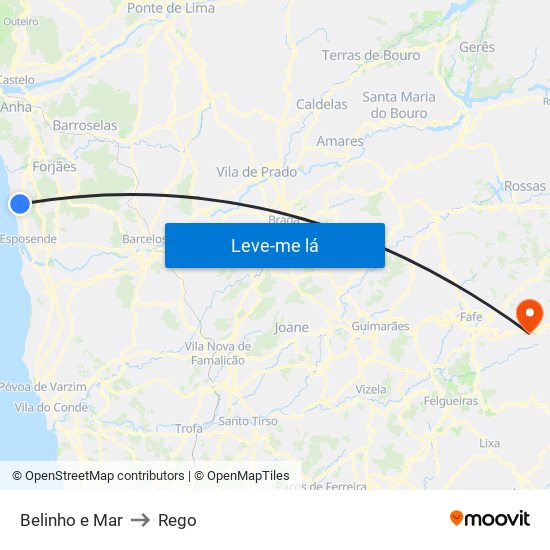 Belinho e Mar to Rego map
