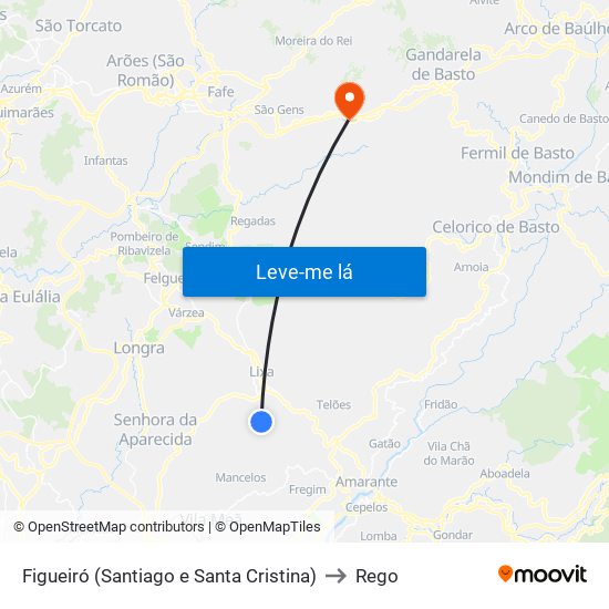 Figueiró (Santiago e Santa Cristina) to Rego map