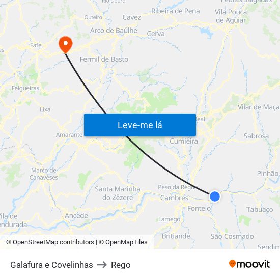 Galafura e Covelinhas to Rego map