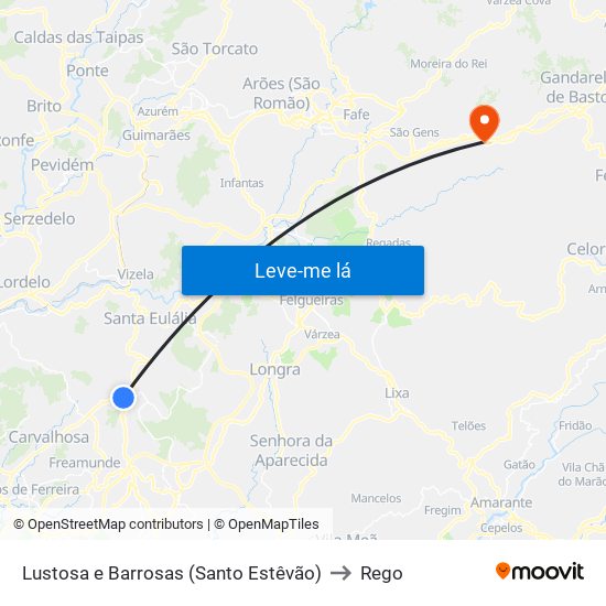 Lustosa e Barrosas (Santo Estêvão) to Rego map