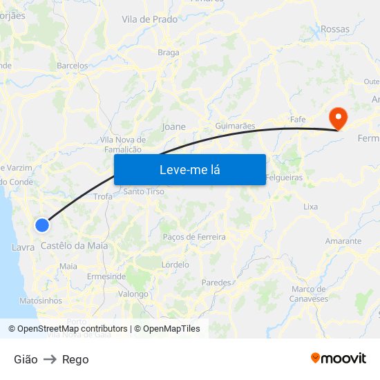 Gião to Rego map