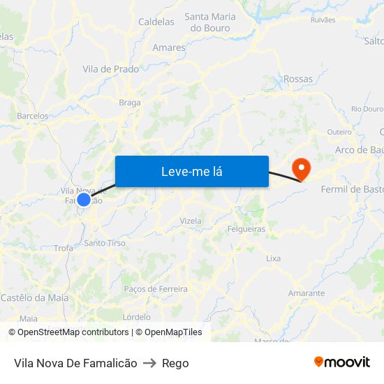 Vila Nova De Famalicão to Rego map