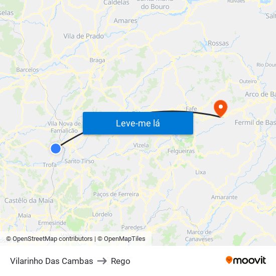 Vilarinho Das Cambas to Rego map