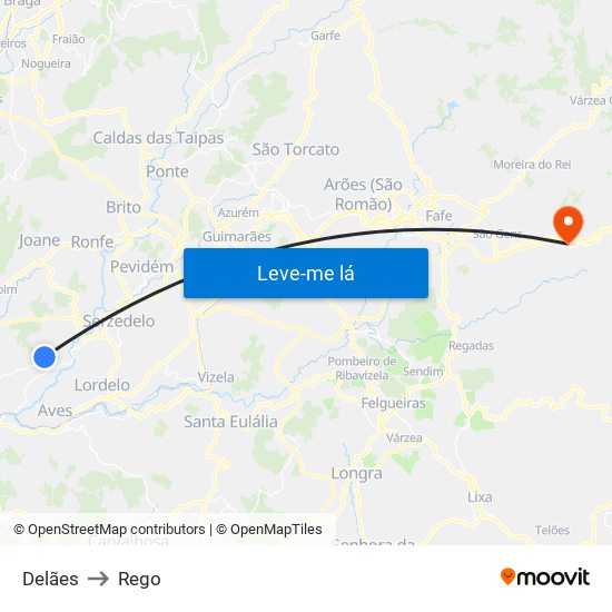 Delães to Rego map