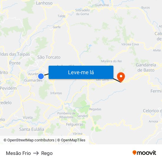 Mesão Frio to Rego map