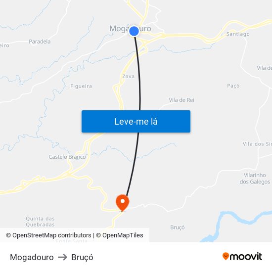 Mogadouro to Bruçó map