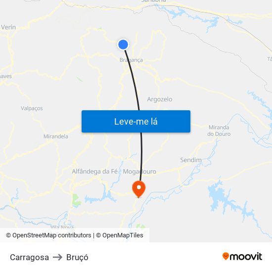 Carragosa to Bruçó map