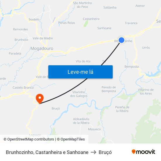 Brunhozinho, Castanheira e Sanhoane to Bruçó map