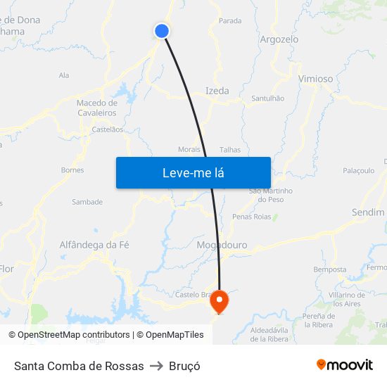 Santa Comba de Rossas to Bruçó map