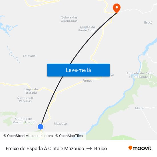 Freixo de Espada À Cinta e Mazouco to Bruçó map