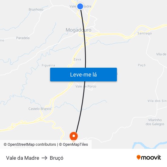 Vale da Madre to Bruçó map