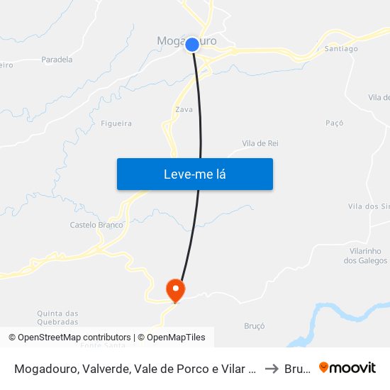 Mogadouro, Valverde, Vale de Porco e Vilar de Rei to Bruçó map