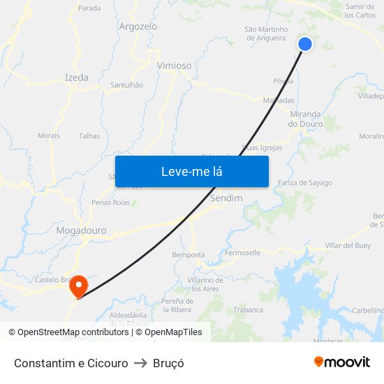 Constantim e Cicouro to Bruçó map