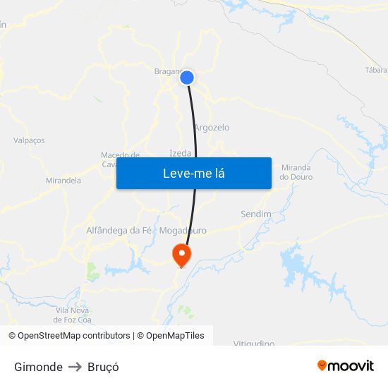 Gimonde to Bruçó map