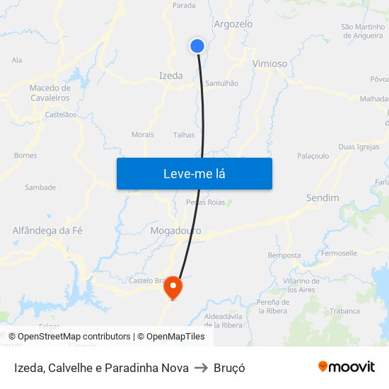 Izeda, Calvelhe e Paradinha Nova to Bruçó map
