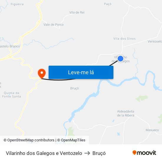 Vilarinho dos Galegos e Ventozelo to Bruçó map