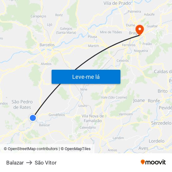 Balazar to São Vítor map