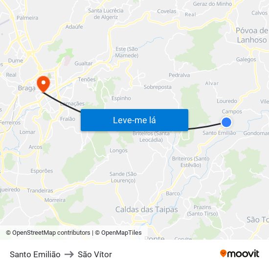 Santo Emilião to São Vítor map