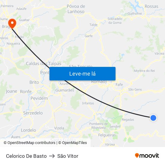 Celorico De Basto to São Vítor map