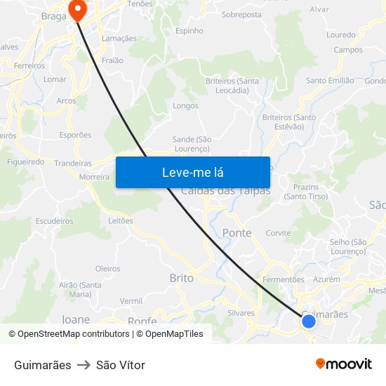 Guimarães to São Vítor map