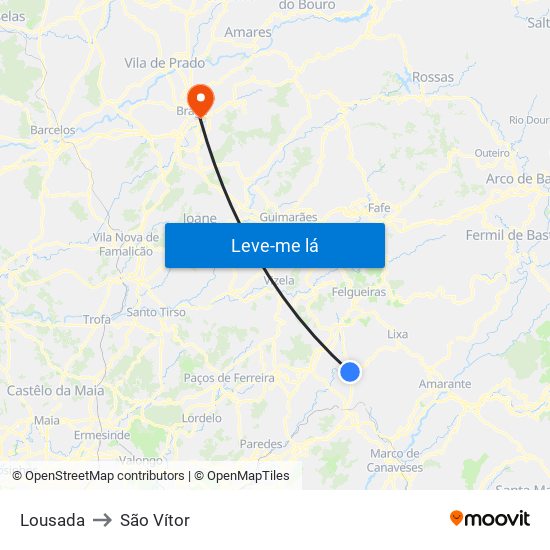Lousada to São Vítor map