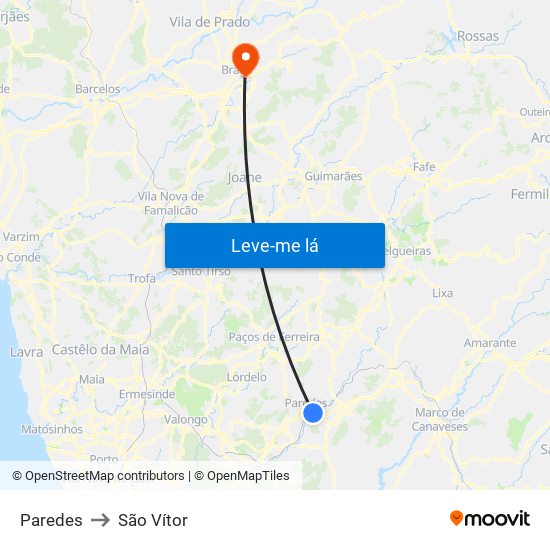 Paredes to São Vítor map