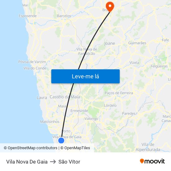 Vila Nova De Gaia to São Vítor map