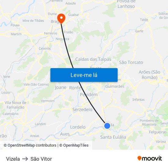 Vizela to São Vítor map