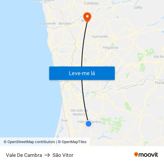 Vale De Cambra to São Vítor map