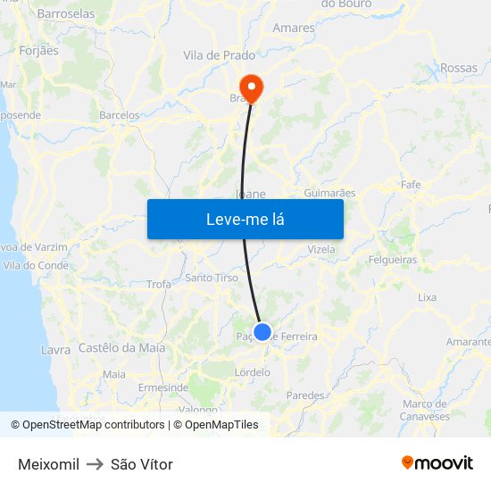 Meixomil to São Vítor map