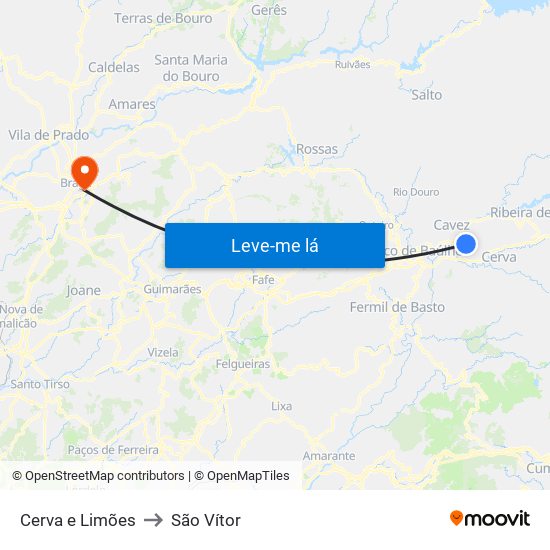 Cerva e Limões to São Vítor map