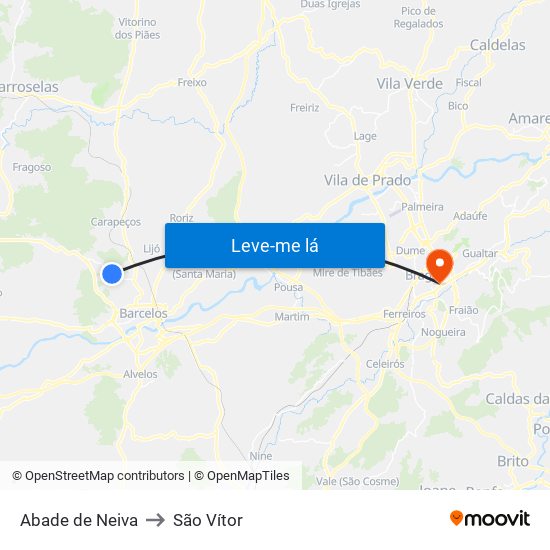 Abade de Neiva to São Vítor map