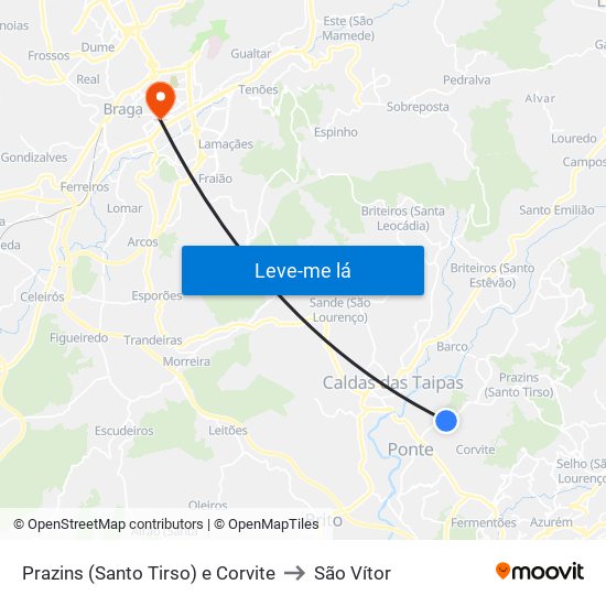 Prazins (Santo Tirso) e Corvite to São Vítor map