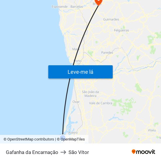 Gafanha da Encarnação to São Vítor map