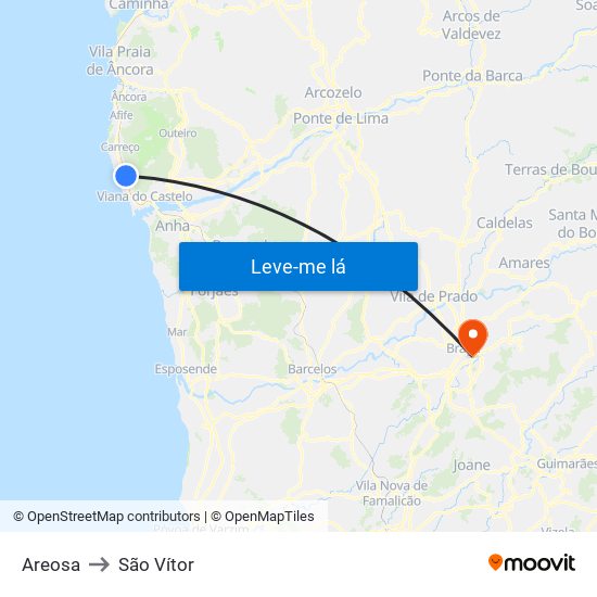 Areosa to São Vítor map